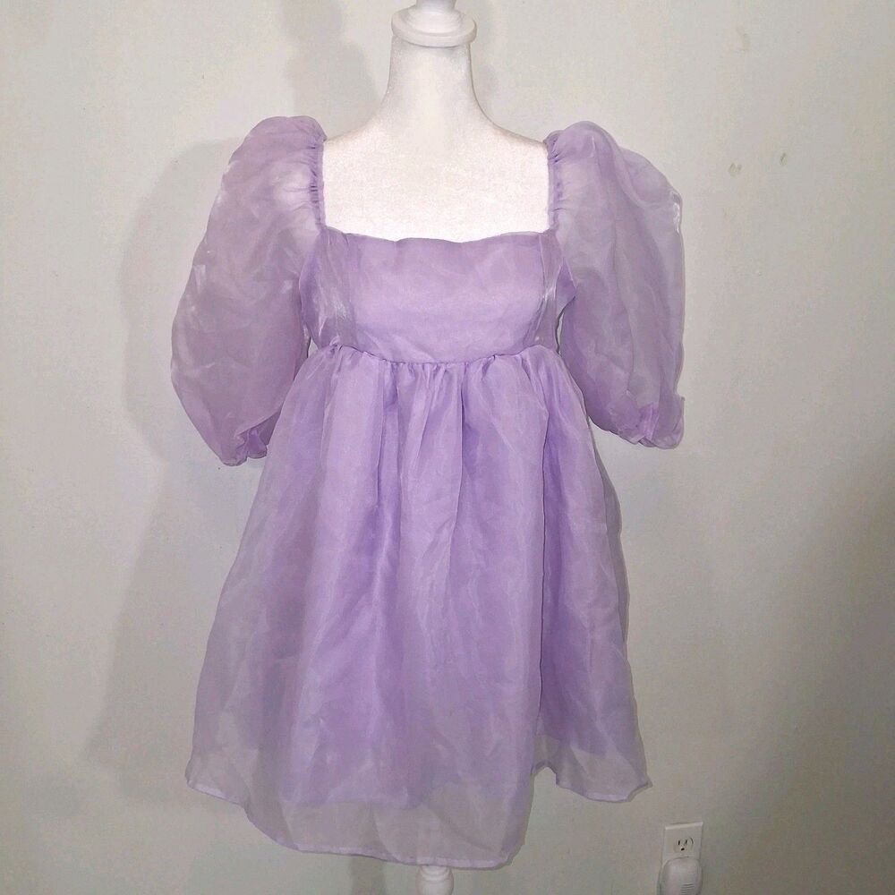 Sheer  Puff Sleeve Mini Dress Jr's Sz M Kawaii Babydoll Princess Fairy Coqutte